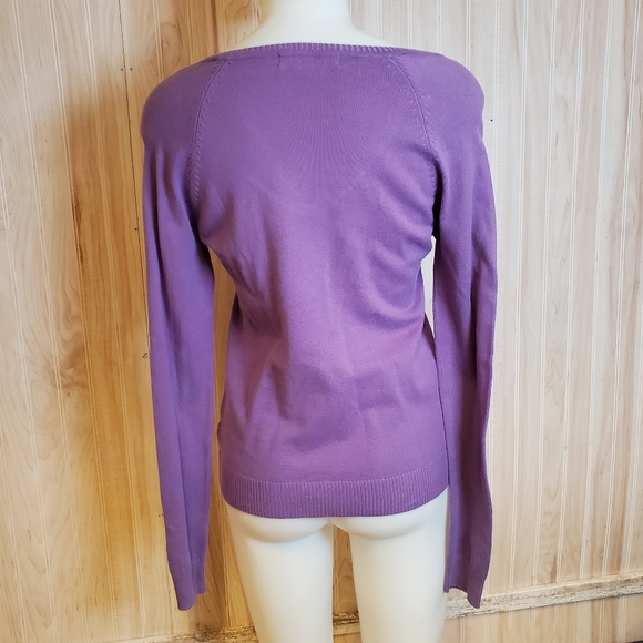 Zara Soft Knit Sweater V Neck. Women's Size L Purple Soft Cotton Blend - Picture 2 of 3